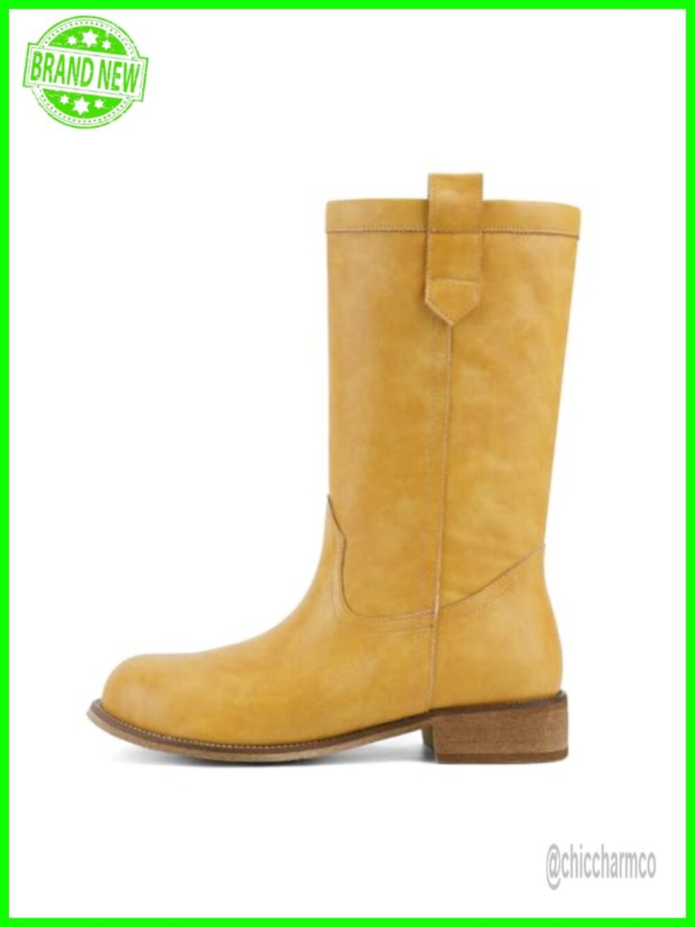 QIV Mid Calf Pull On Boots Faux Leather Chunky Heel Women's Casual